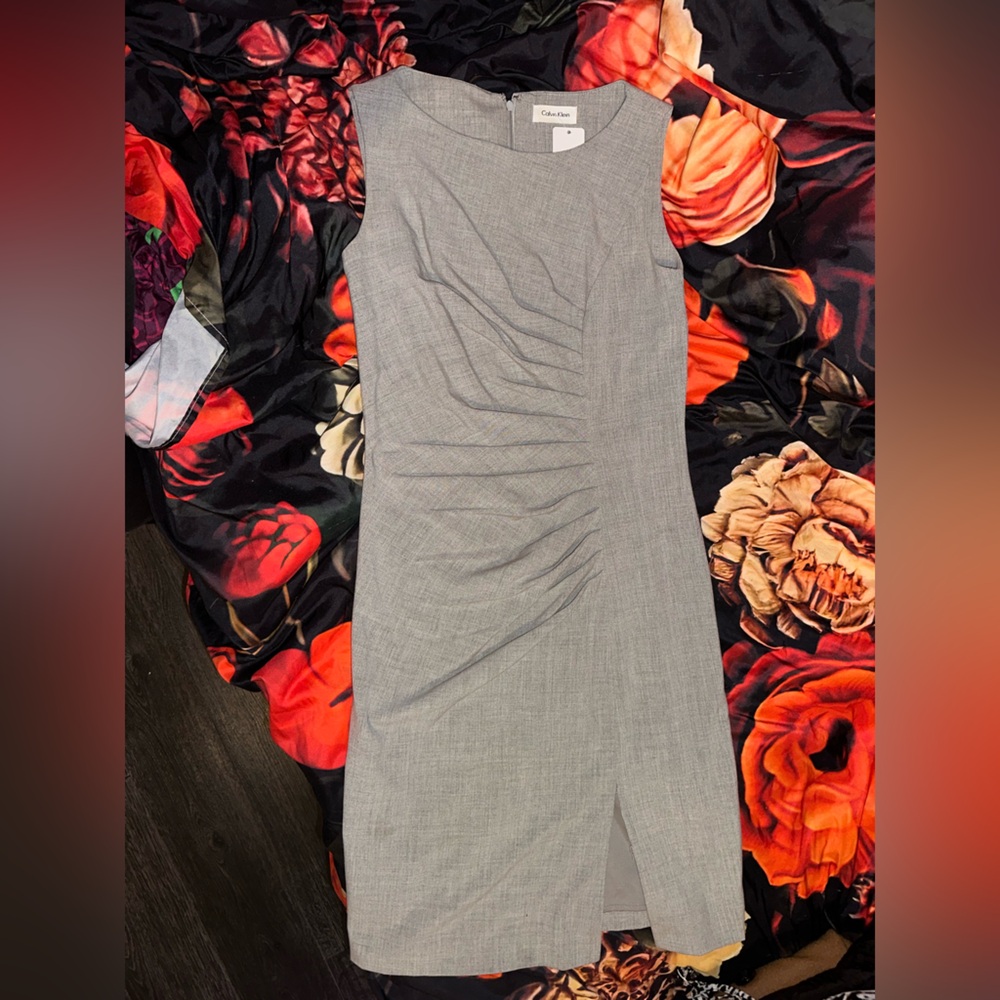 Calvin Klein Light Gray Pleated Dress
